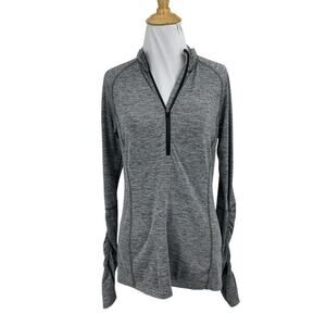 Lucy Top Womens S Small Gray Heather Half Zip Thumbholes Ruched Sleeve Shirt
